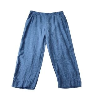 Habitat Blue Linen Cotton Wide Leg Cropped Pants XL Boho Coastal Resort Vacation